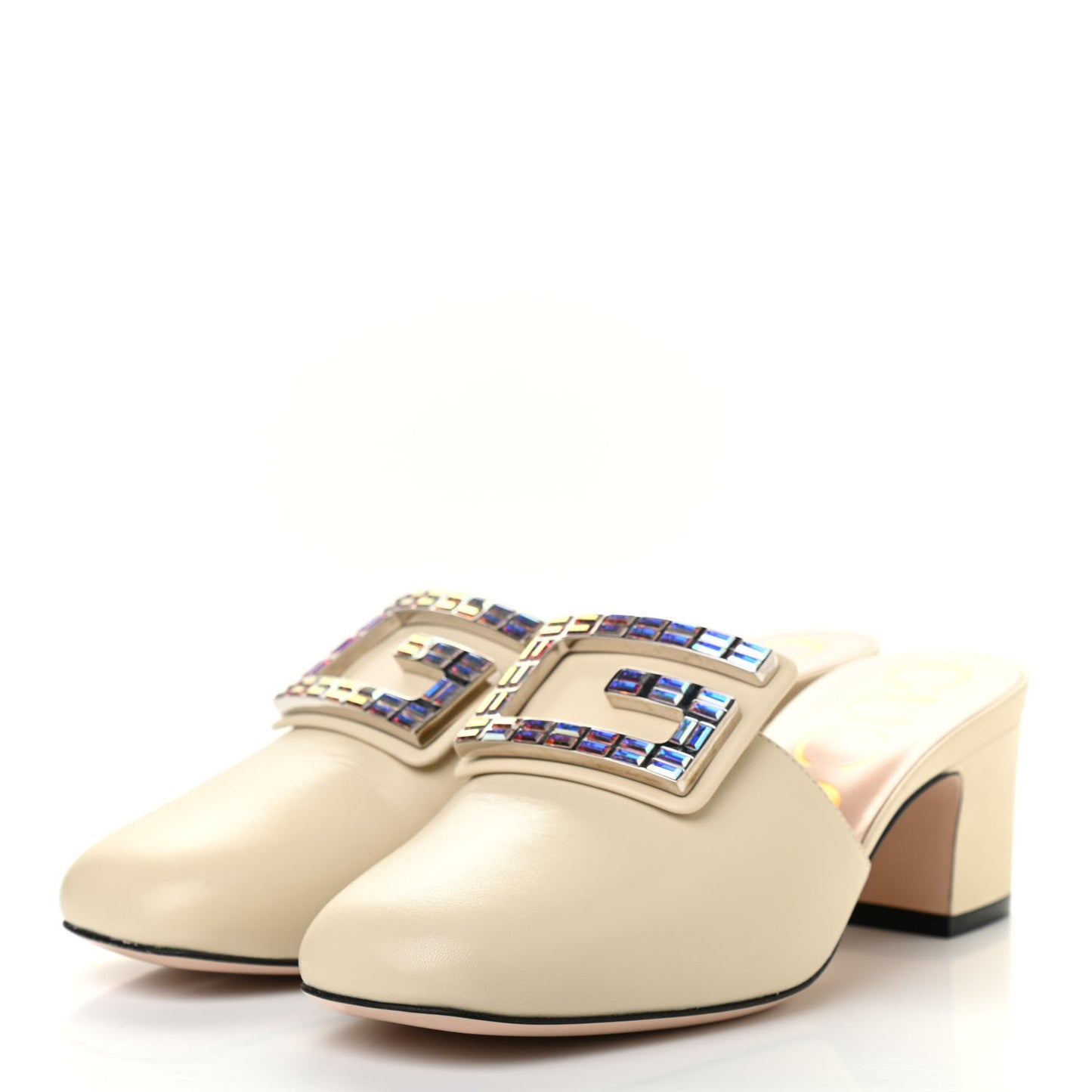 Malaga Kid Crystal Square G Madelyn Mules 35 Vintage White