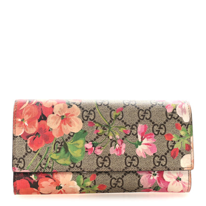 Gucci GG Supreme Monogram Blooms Continental Wallet Beige Multicolor Dry Rose 1 of 8