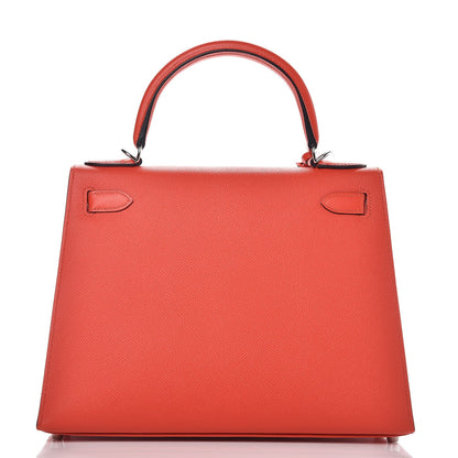 Hermes Epsom Sombrero Chevre Mysore Lettre M Kelly Sellier 28 Capucine Bleu Obscure Ambre 5 of 38