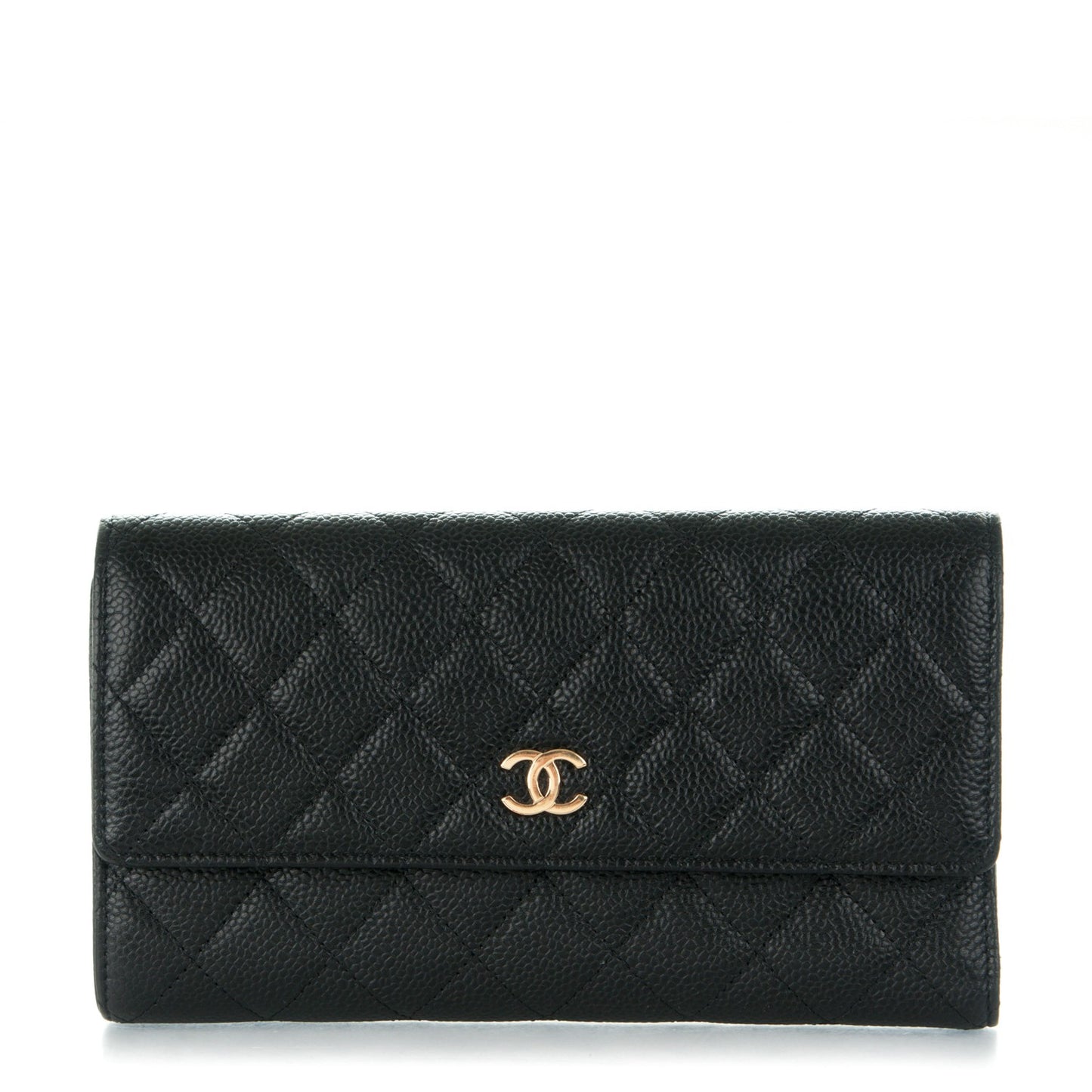Caviar Quilted Large Flap Wallet Black