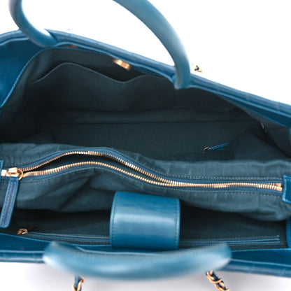 Chanel Aged Calfskin Chevron Large Coco Handle Shopping Tote Blue 6 of 16