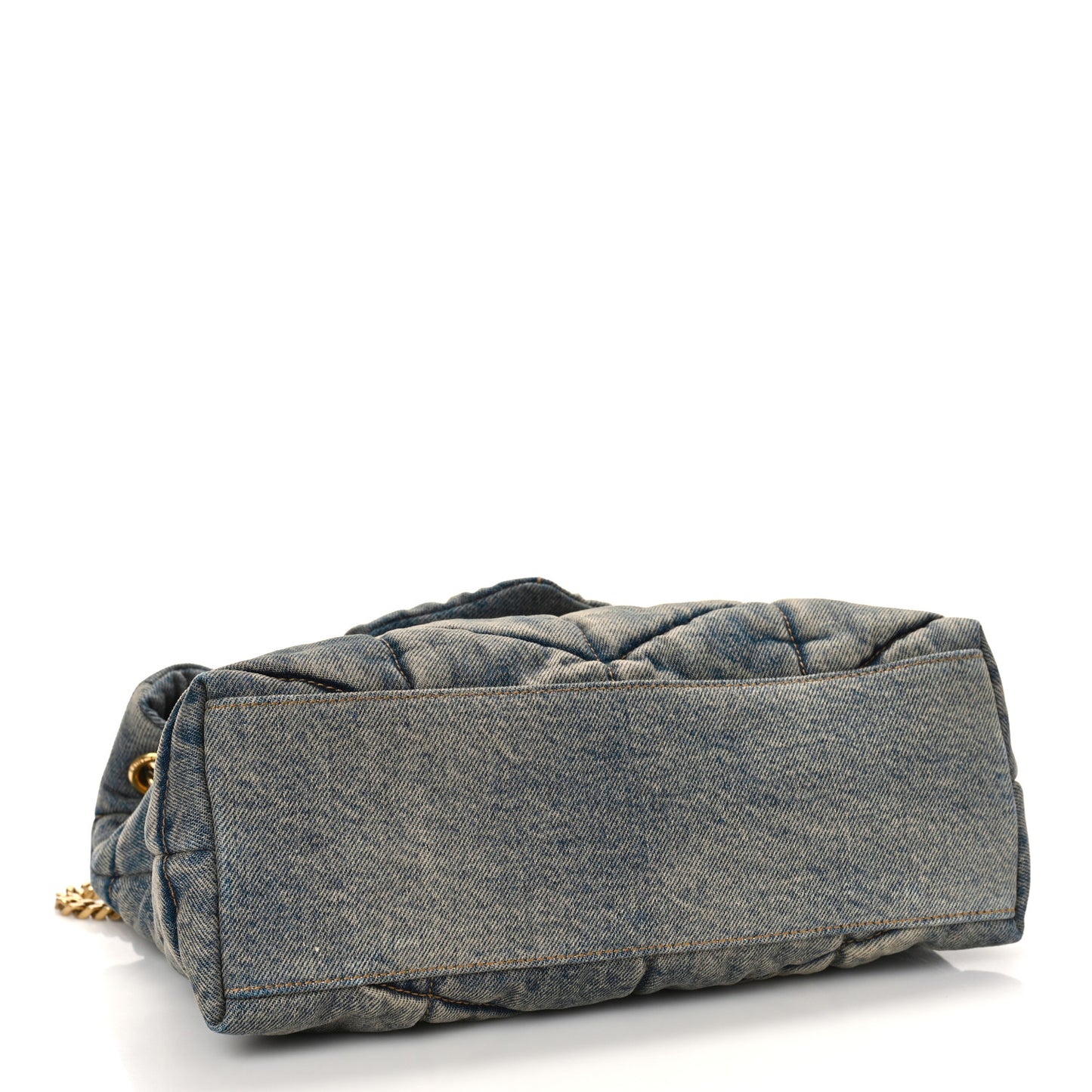 Denim Quilted Small Loulou Puffer Monogram Chain Satchel Blue Cinnamon