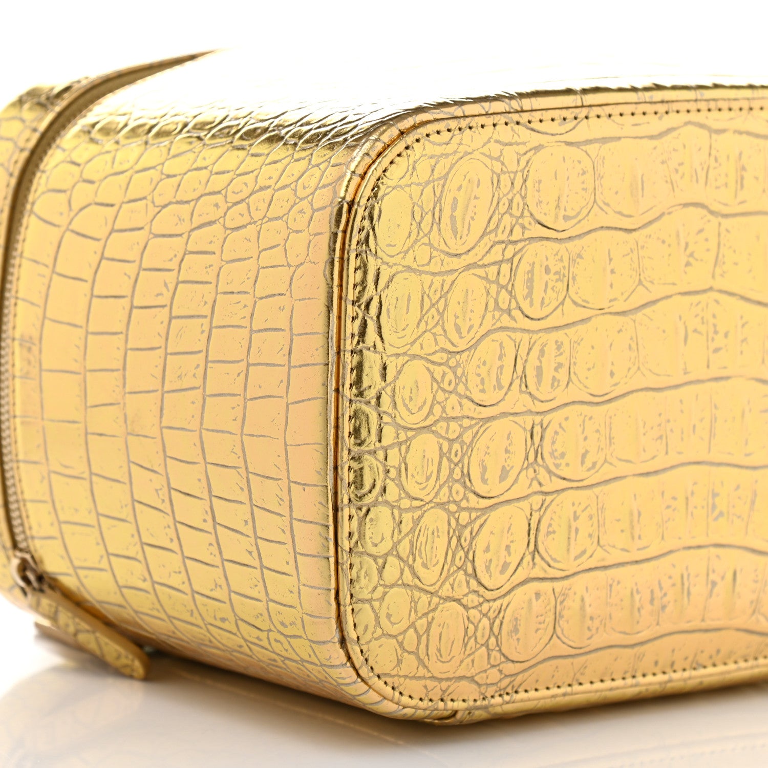 Chanel Metallic Calfskin Crocodile Embossed Cocodile Top Handle Vanity Gold 5 of 10