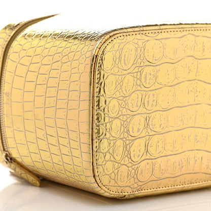 Chanel Metallic Calfskin Crocodile Embossed Cocodile Top Handle Vanity Gold 5 of 10