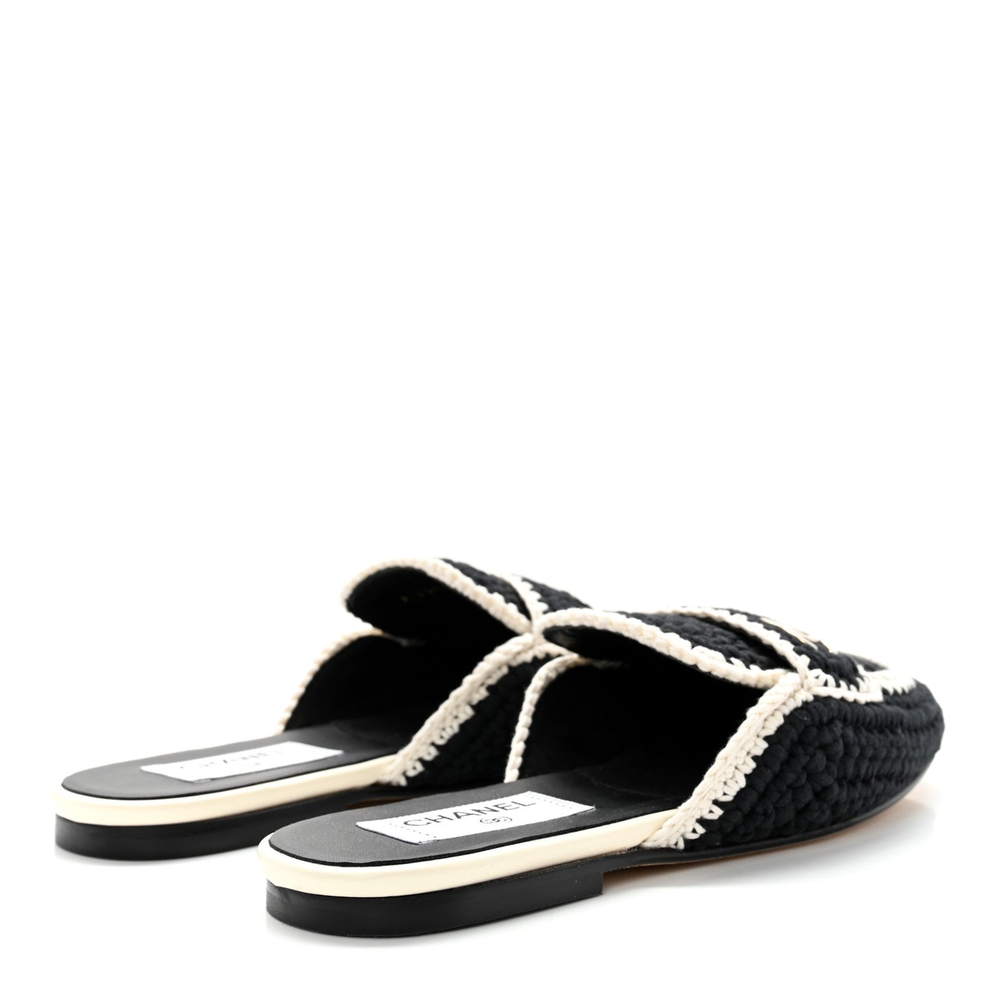 CHANE Crochet CC Mules 36 Black Ivory