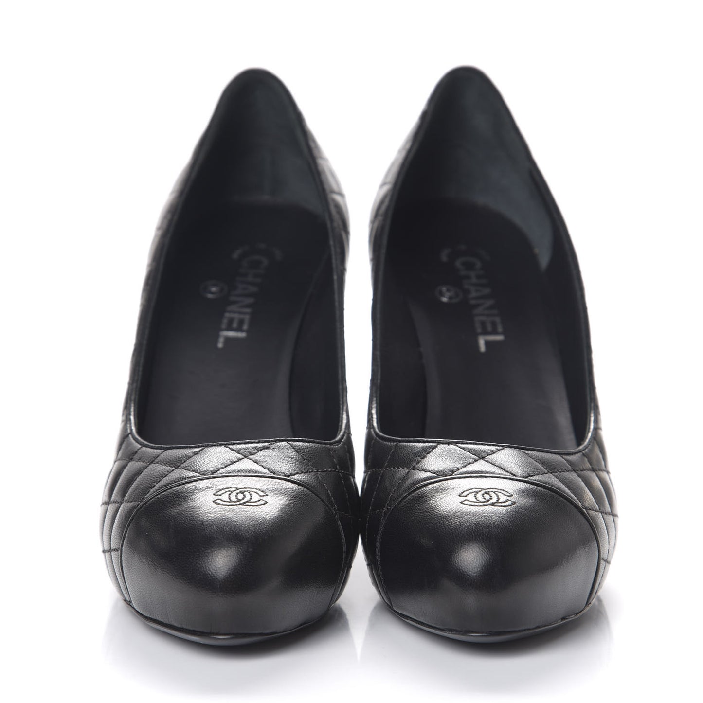 Lambskin Quilted Cap Toe Pumps 41 Black