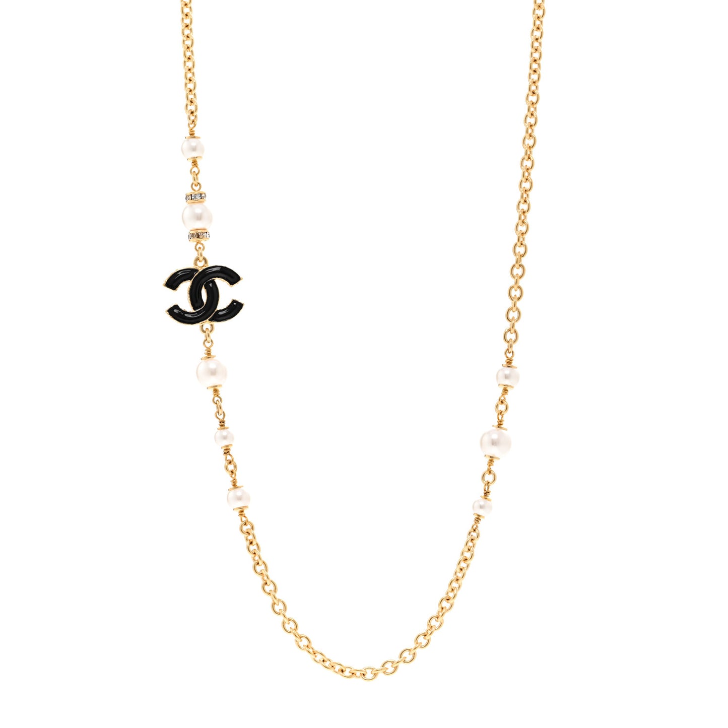Pearl Bead Enamel CC Short Necklace Gold Black