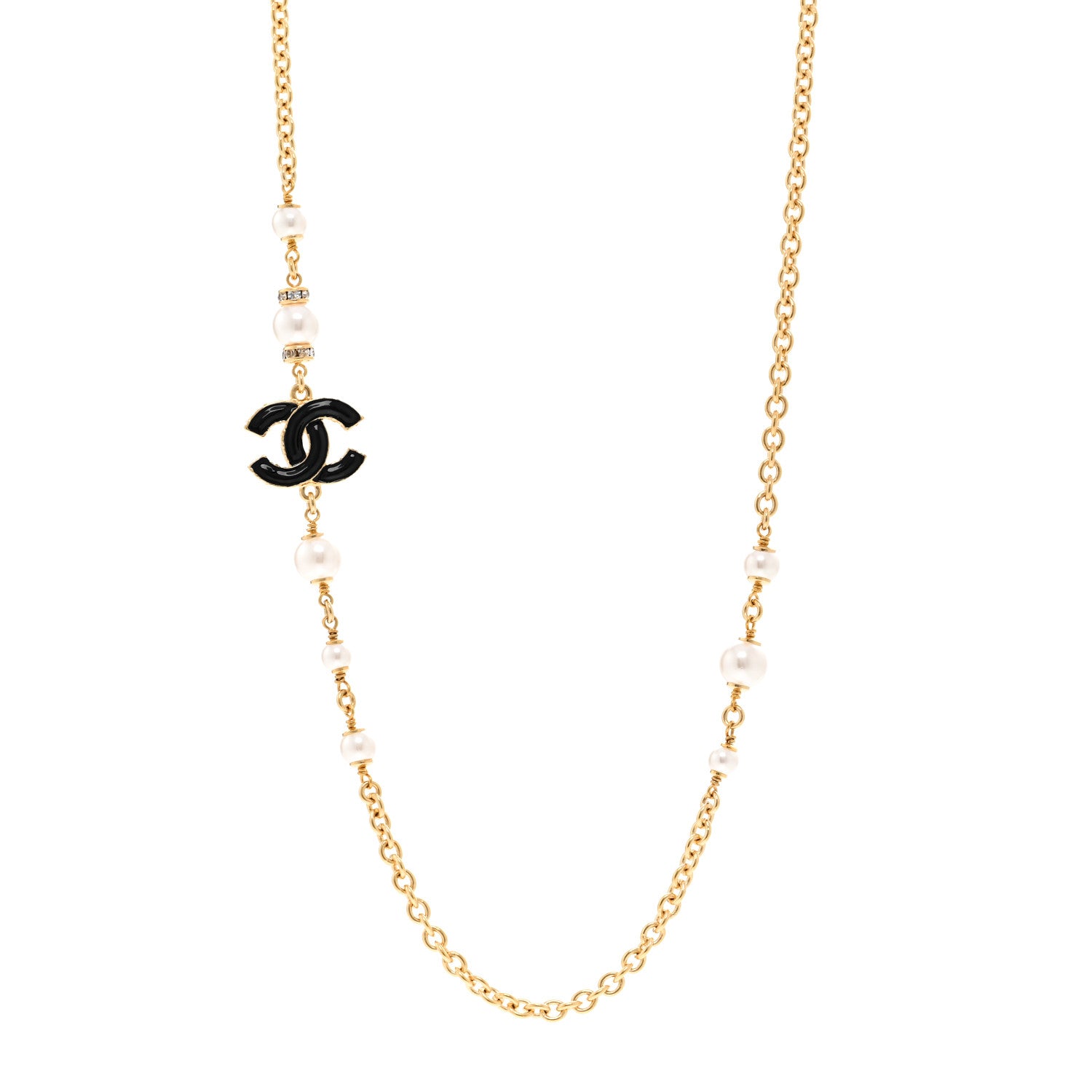 Chanel Pearl Bead Enamel CC Short Necklace Gold Black 1 of 6