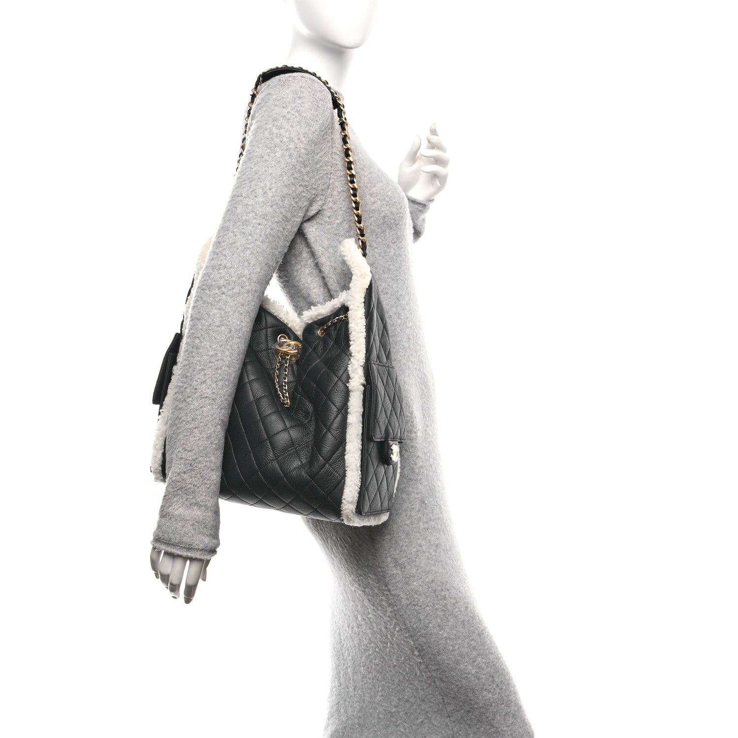 Chanel Crumpled Sheepskin Shearling Quilted Medium Chanel 25 Handbag Black White 2 of 11