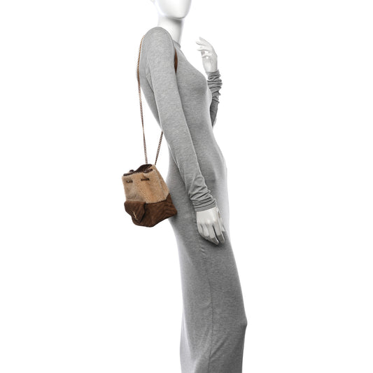 Shearling Suede Monogram Joe Nano Bucket Bag Natural Beige