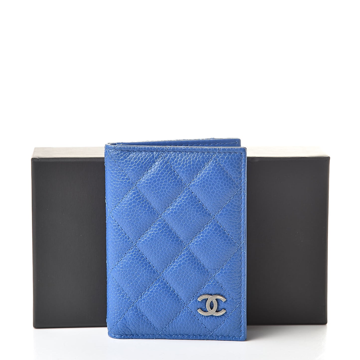 Caviar Quilted Card Holder Wallet Blue