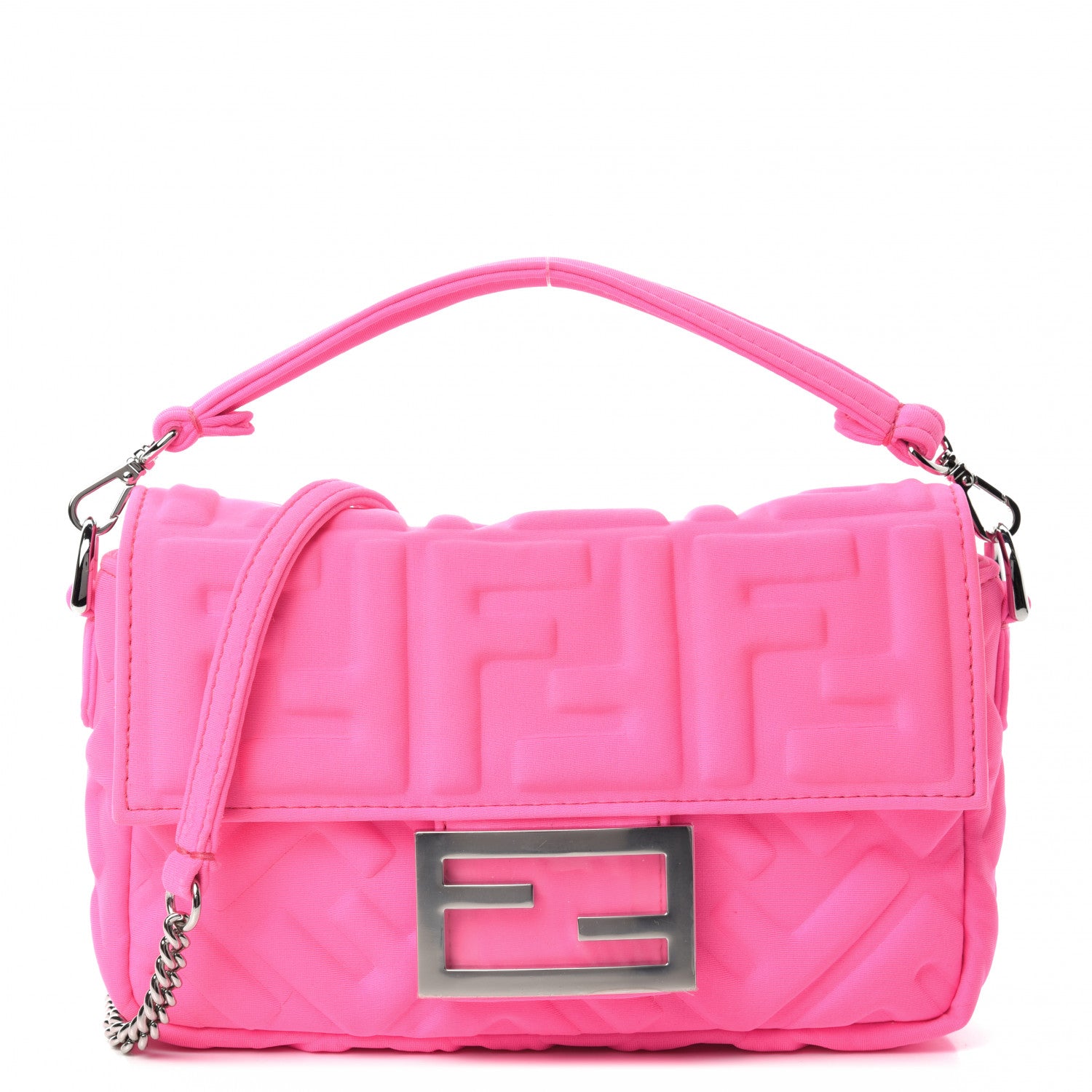 Fendi Lycra FF Embossed Mini Baguette Rosa Fluo 1 of 12
