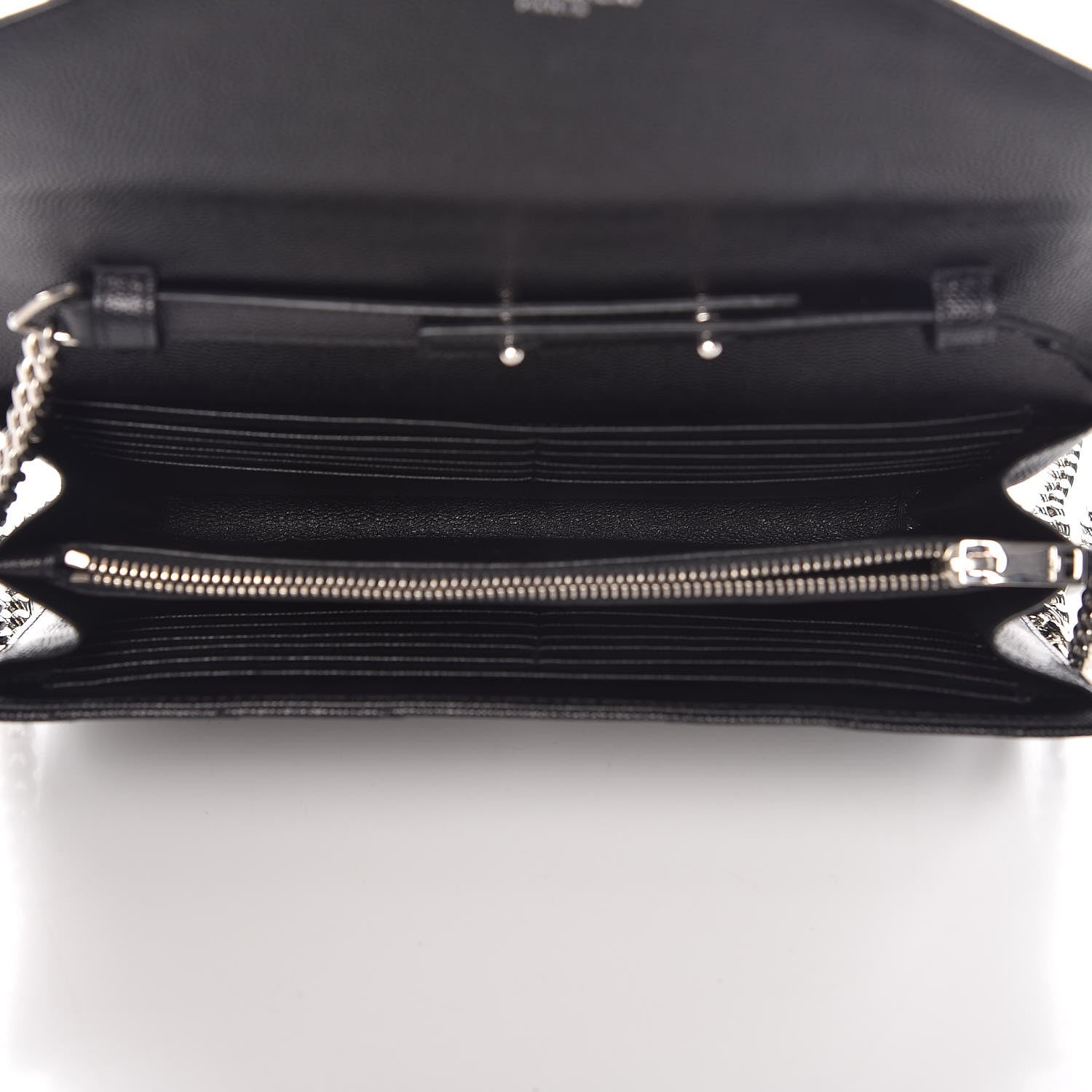 Saint Laurent Grain De Poudre Matelasse Chevron Monogram Chain Wallet Black 5 of 7