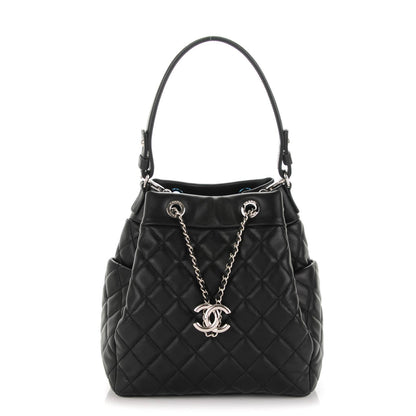 Chanel Lambskin Quilted Small CC Chain Drawstring Tote Black 1 of 7