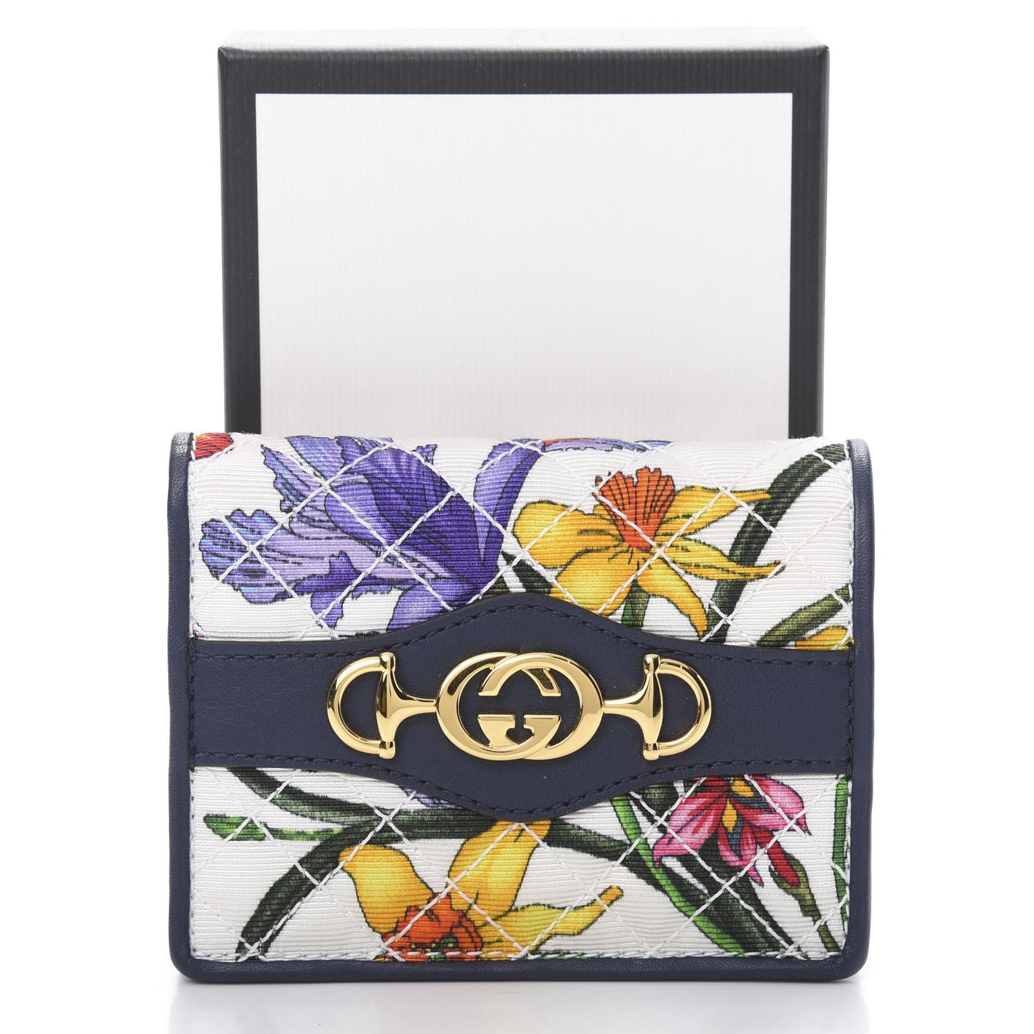 Gucci Canvas Flora Floral Trapuntata Zumi Card Case Wallet Great White Multicolor Blue Agata 8 of 8