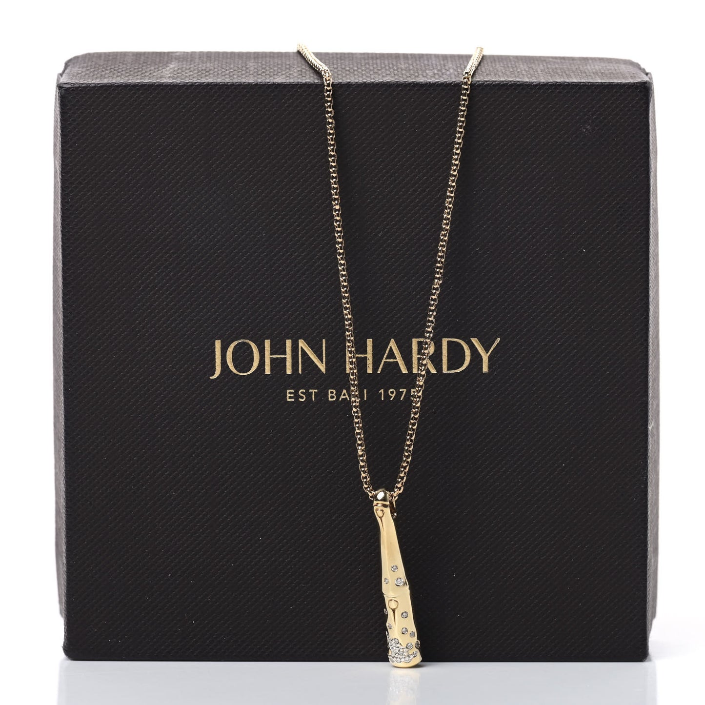 18K Yellow Gold Diamond Bamboo Drop Pendant Necklace