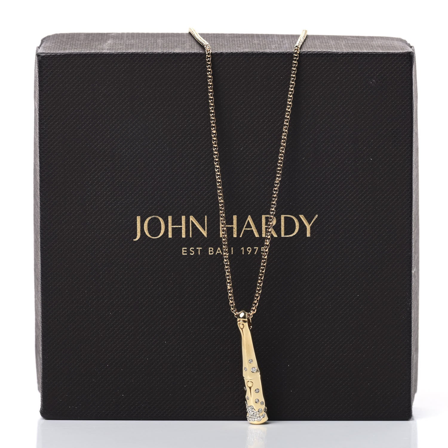 John Hardy 18K Yellow Gold Diamond Bamboo Drop Pendant Necklace 5 of 5