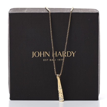 John Hardy 18K Yellow Gold Diamond Bamboo Drop Pendant Necklace 5 of 5