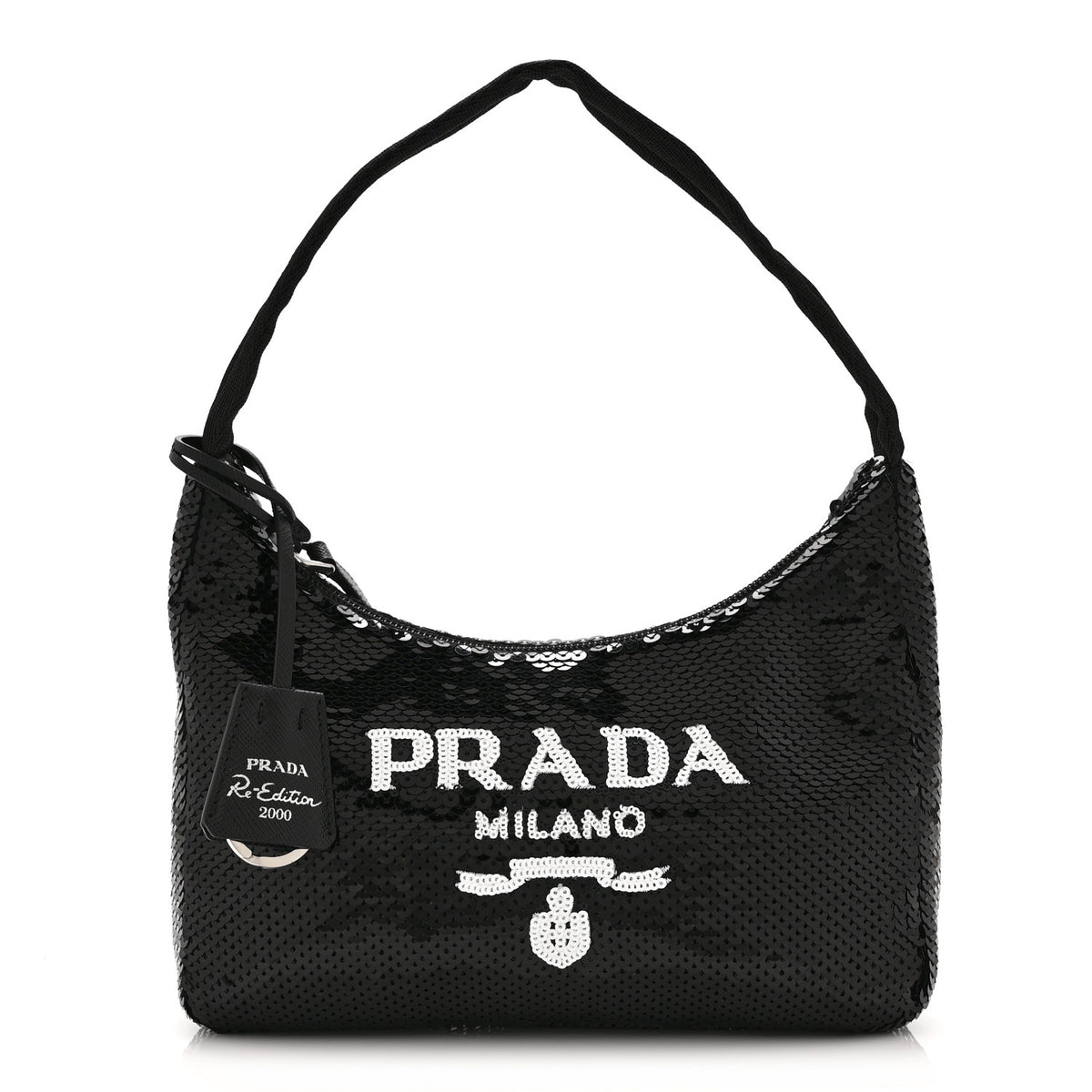 Prada Paillettes Sequin Mini Re-Edition 2000 Bag Black White 1 of 10