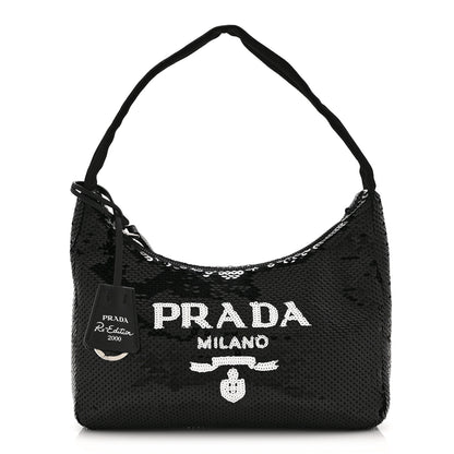 Prada Paillettes Sequin Mini Re-Edition 2000 Bag Black White 1 of 10