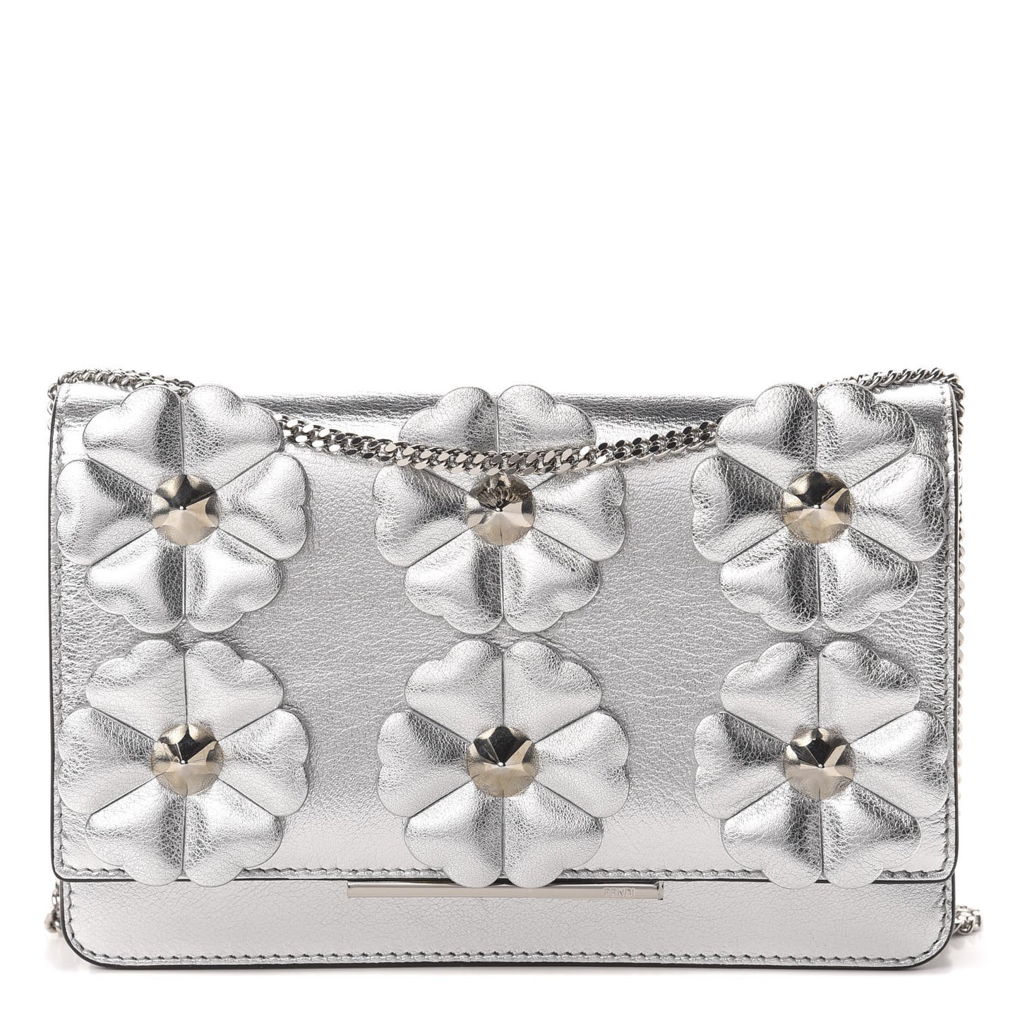 Vitello Catalan Mirror Flowerland Tube Wallet On Chain Argento
