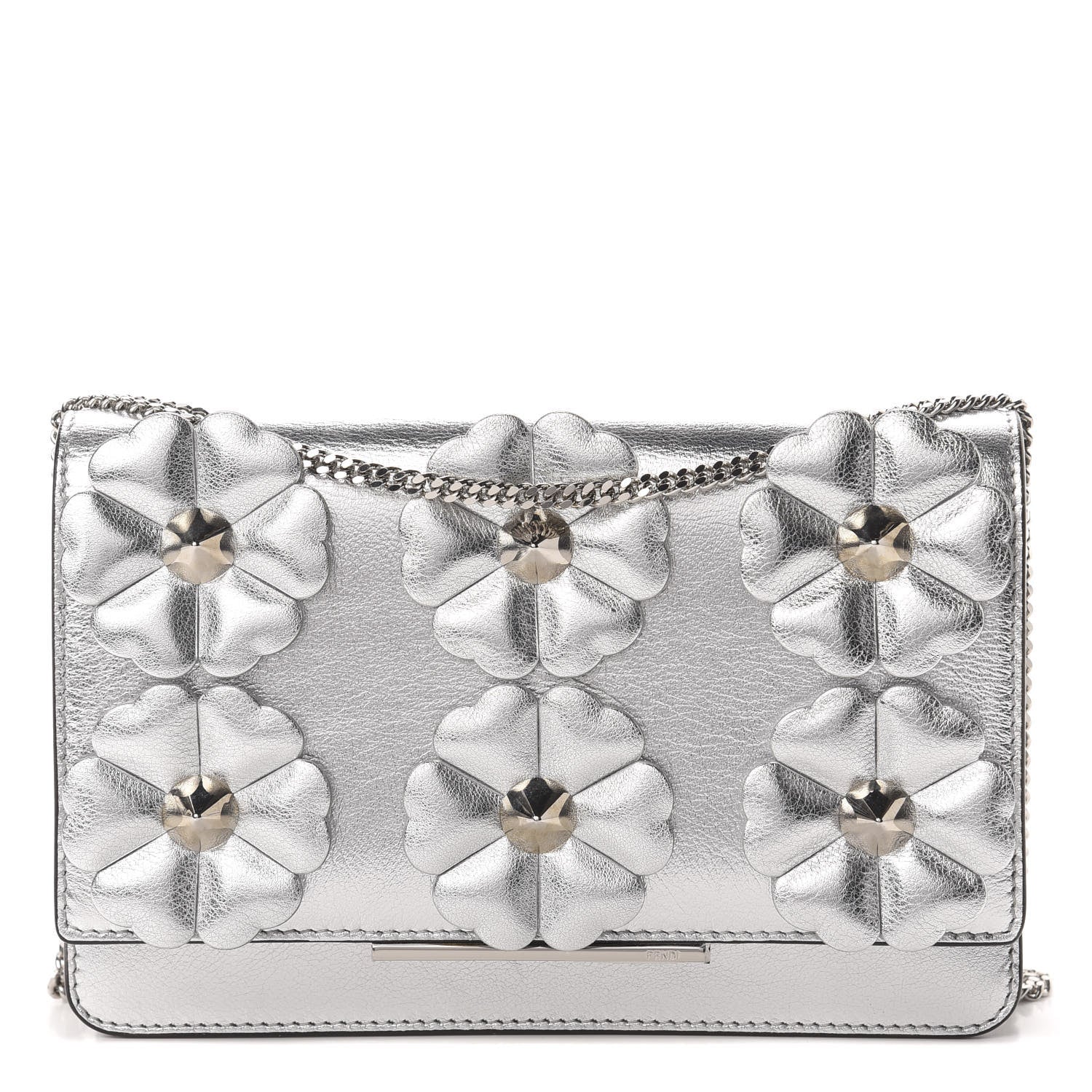 Fendi Vitello Catalan Mirror Flowerland Tube Wallet On Chain Argento 1 of 11
