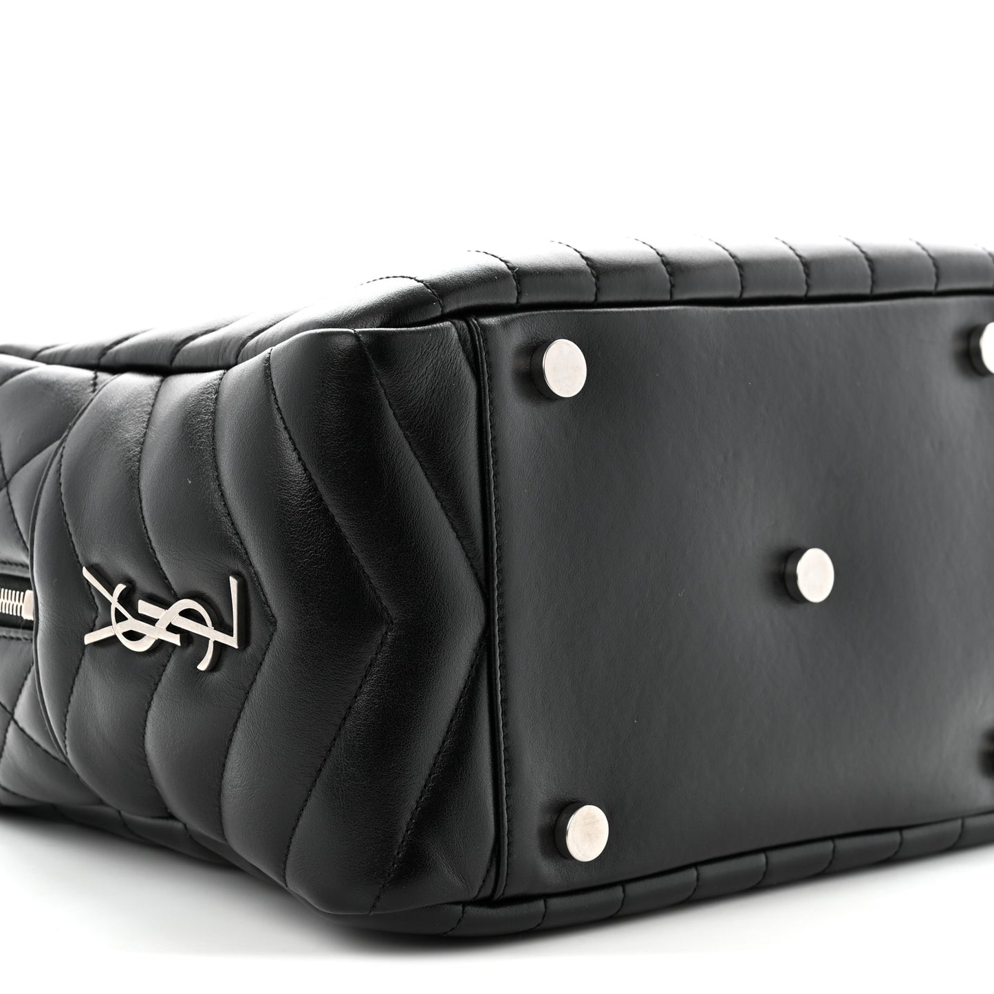 Calfskin Y Quilted Monogram Medium Loulou Bowling Bag Black
