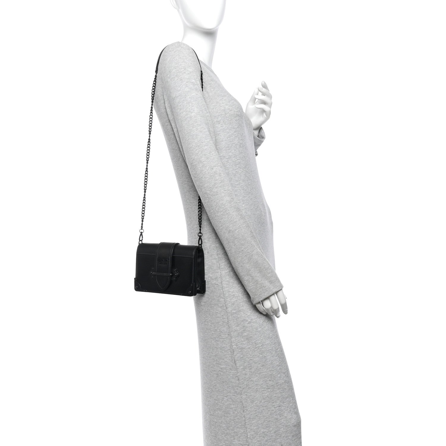 Prada City Calfskin Saffiano Cahier Bag Black 2 of 9
