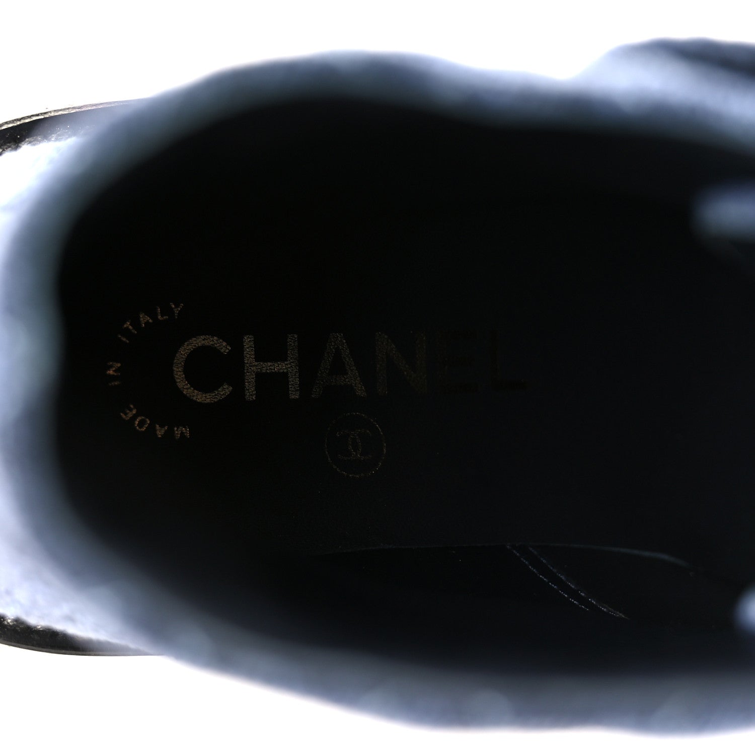 Chanel Shiny Calfskin Velvet Quilted Lace Up Combat Boots 37 Blue 9 of 11