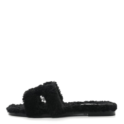 Hermes Woolskin Oran Sandals 36 Black 1 of 8