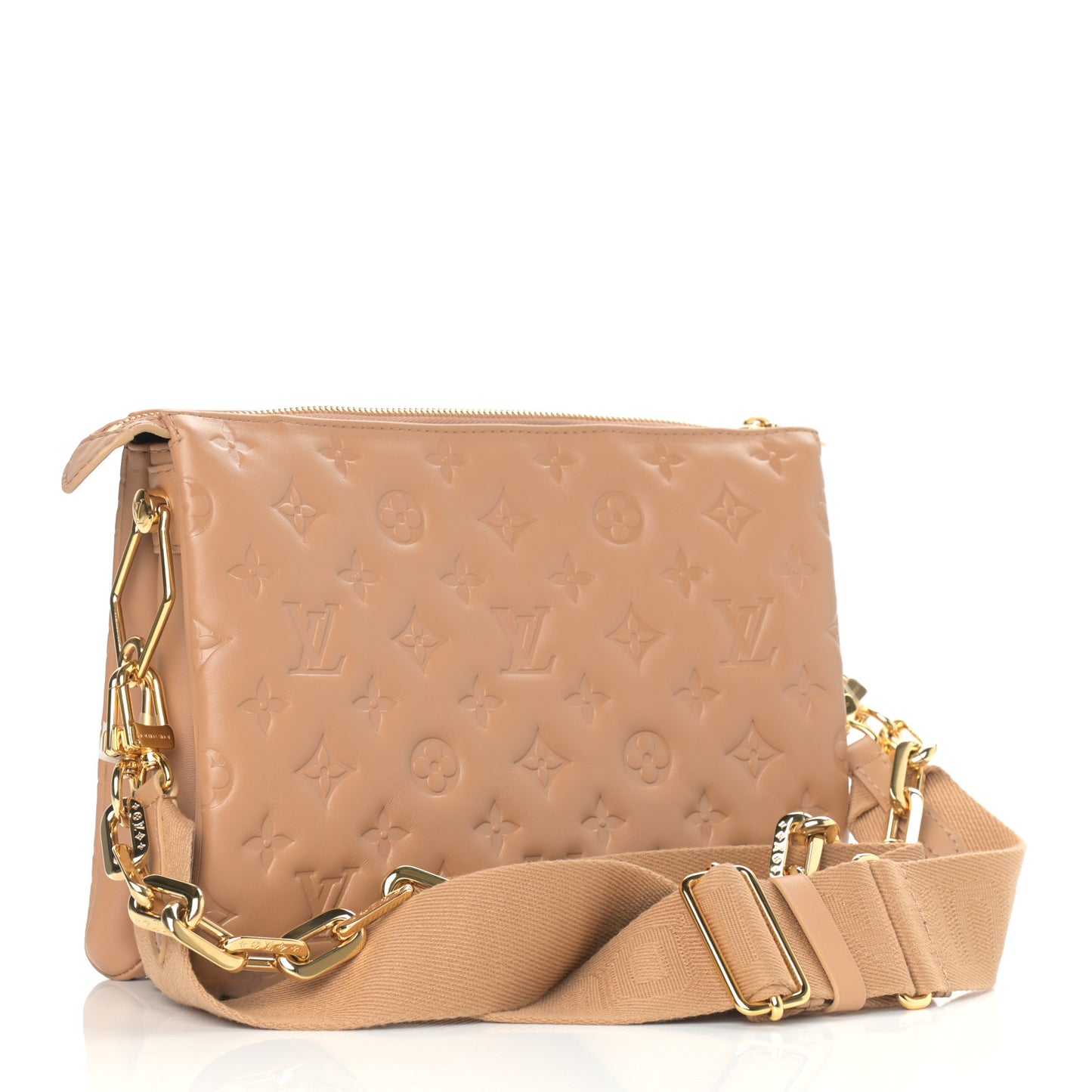 Lambskin Embossed Monogram Coussin PM Camel