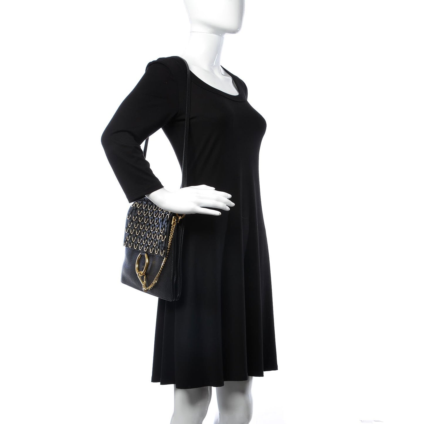 Lambskin Calfskin Embellished Medium Faye Shoulder Bag Black