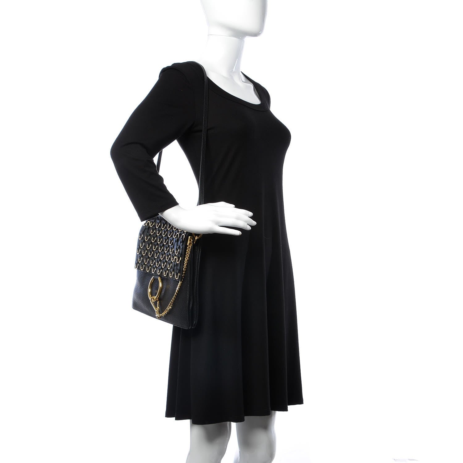 Chloe Lambskin Calfskin Embellished Medium Faye Shoulder Bag Black 2 of 8