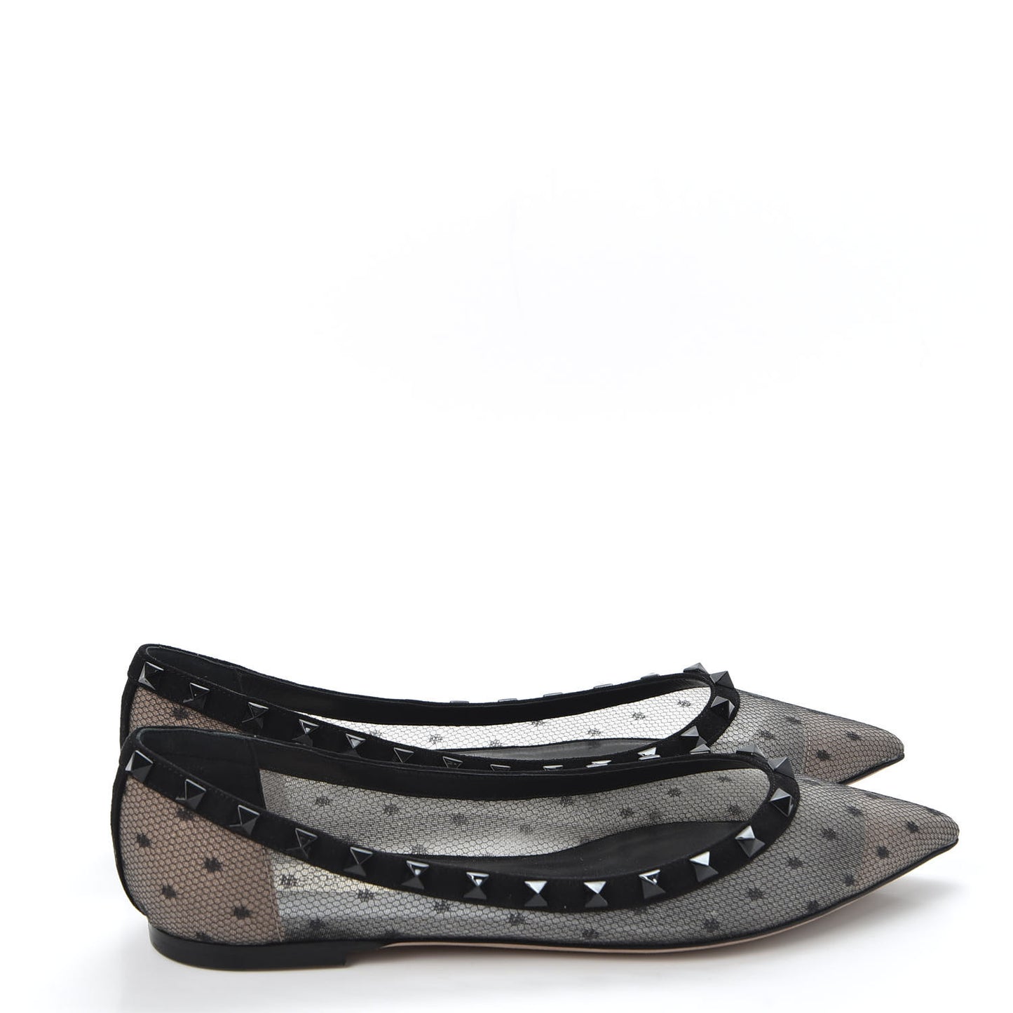 Mesh Point d'Esprit Rockstud Ballerina Flats 39 Black
