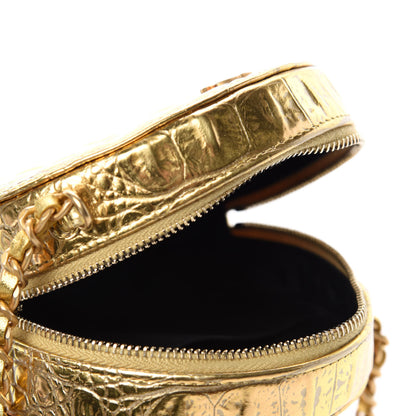 Chanel Metallic Calfskin Crocodile Embossed Cocodile Round Clutch with Chain Gold 5 of 11