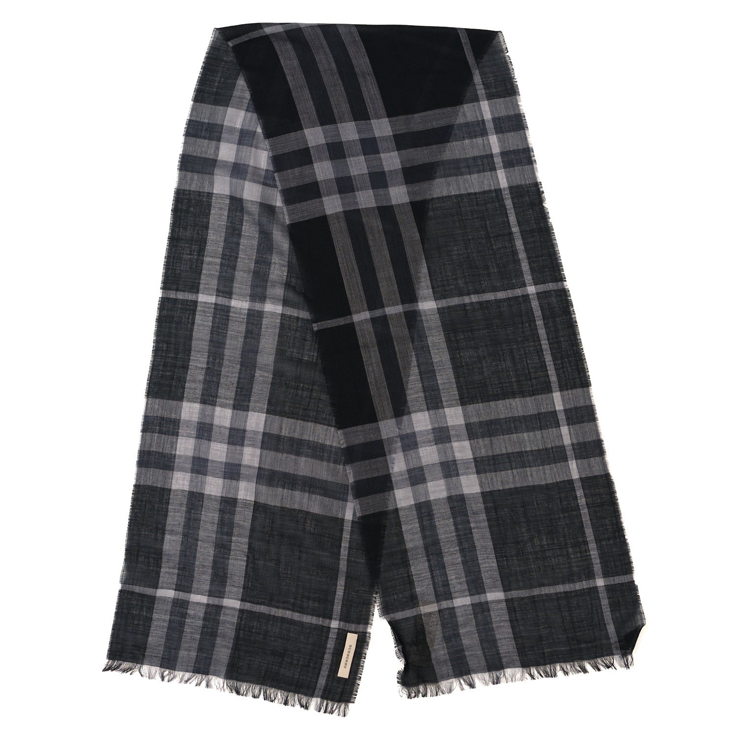 Burberry Wool Silk Gauze Giant Check Scarf Black 2 of 4