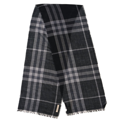 Burberry Wool Silk Gauze Giant Check Scarf Black 2 of 4