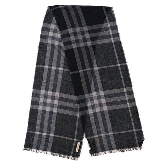 Wool Silk Gauze Giant Check Scarf Black