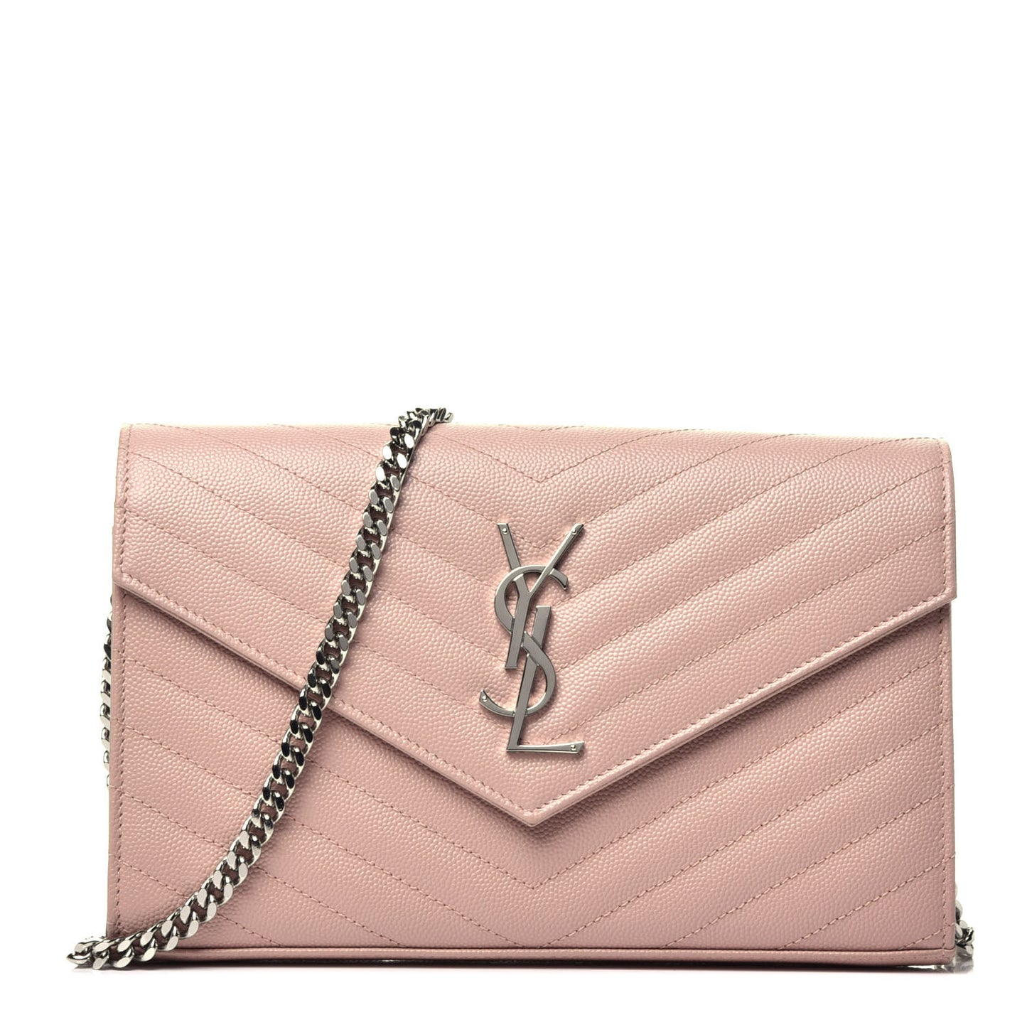 Grain De Poudre Matelasse Chevron Monogram Chain Wallet Washed Light Pink