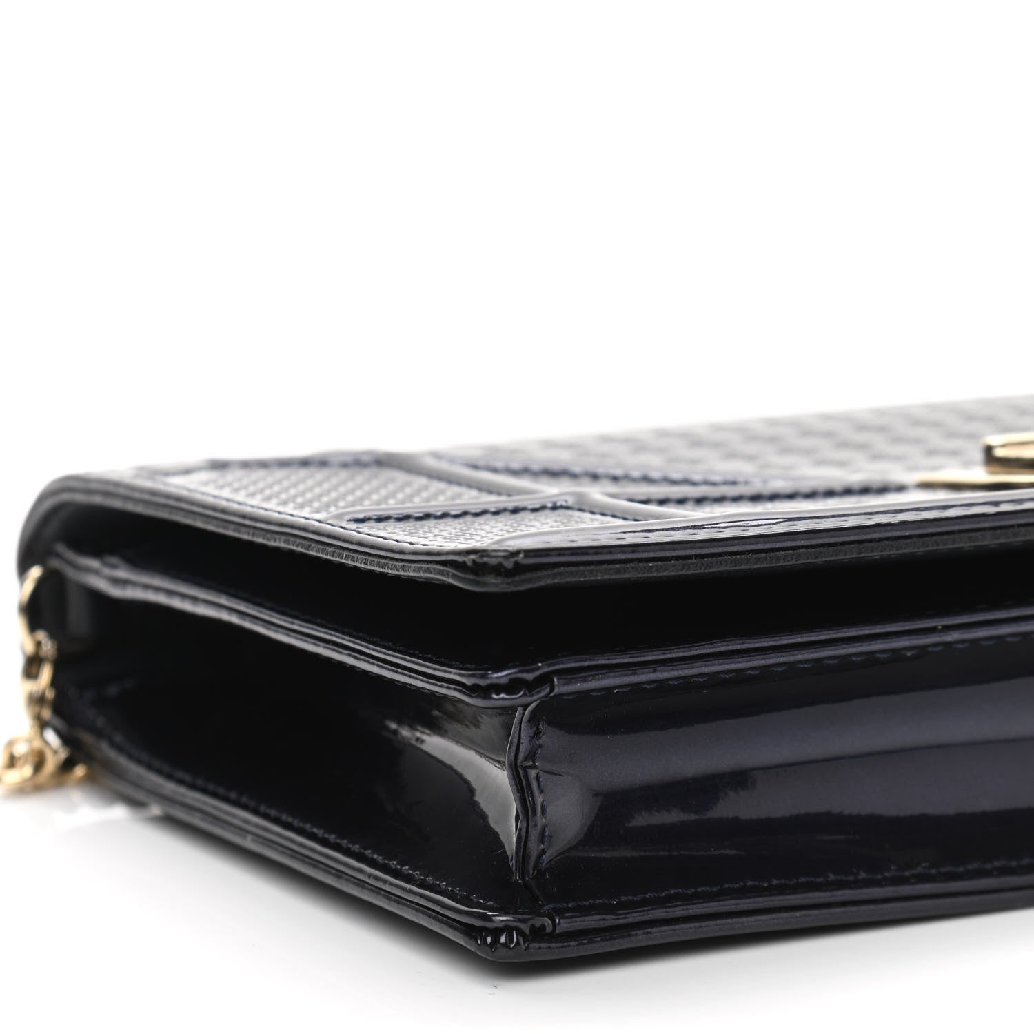 Christian Dior Metallic Patent Micro-Cannage Diorama Wallet on Chain Pouch Navy Blue 9 of 11