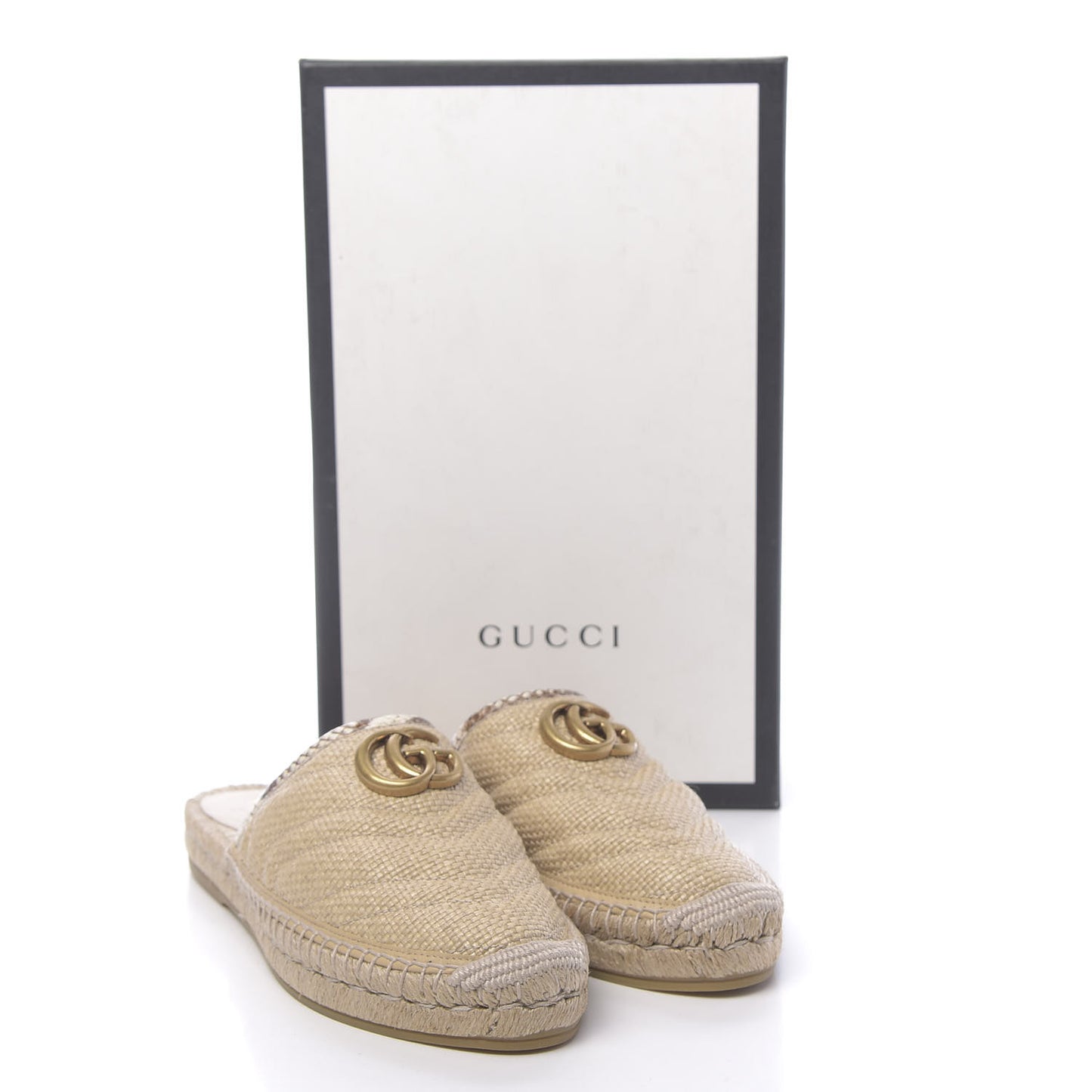 Straw Elaphe Matelasse GG Marmont Espadrille Slippers 37 Natural Cream Brown