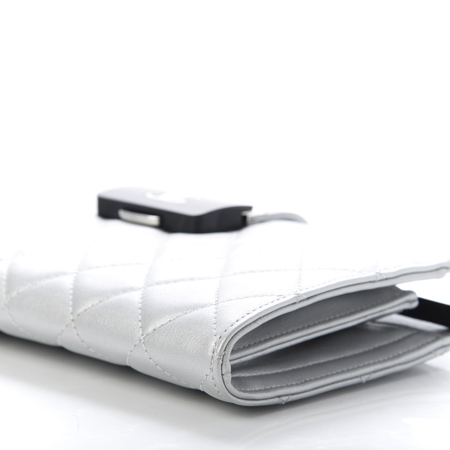 Chanel Metallic Sheepskin Quilted Beauty Lock Clutch Silver 7 of 12
