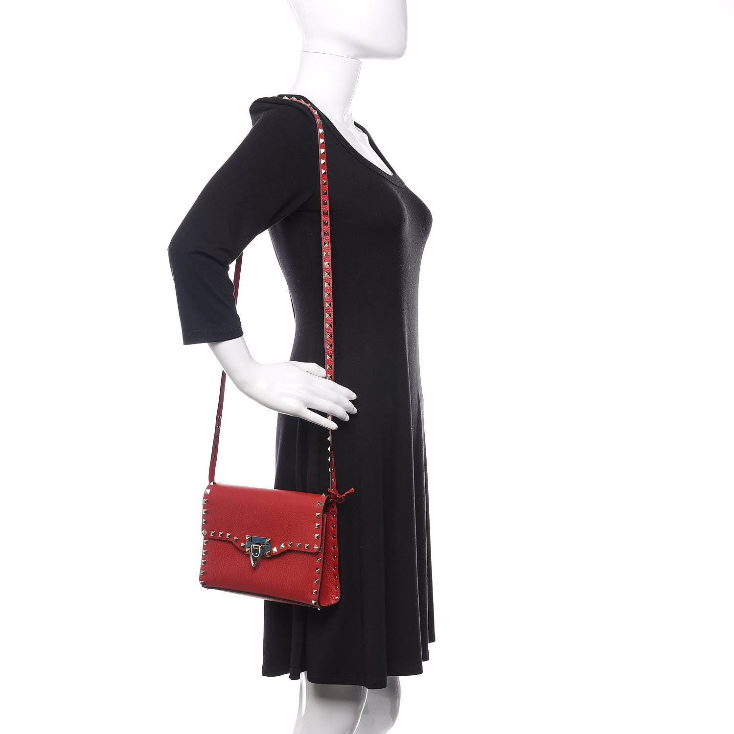 Valentino Garavani Pebbled Calfskin Medium Rockstud Flip Lock Crossbody Bag Red 2 of 10