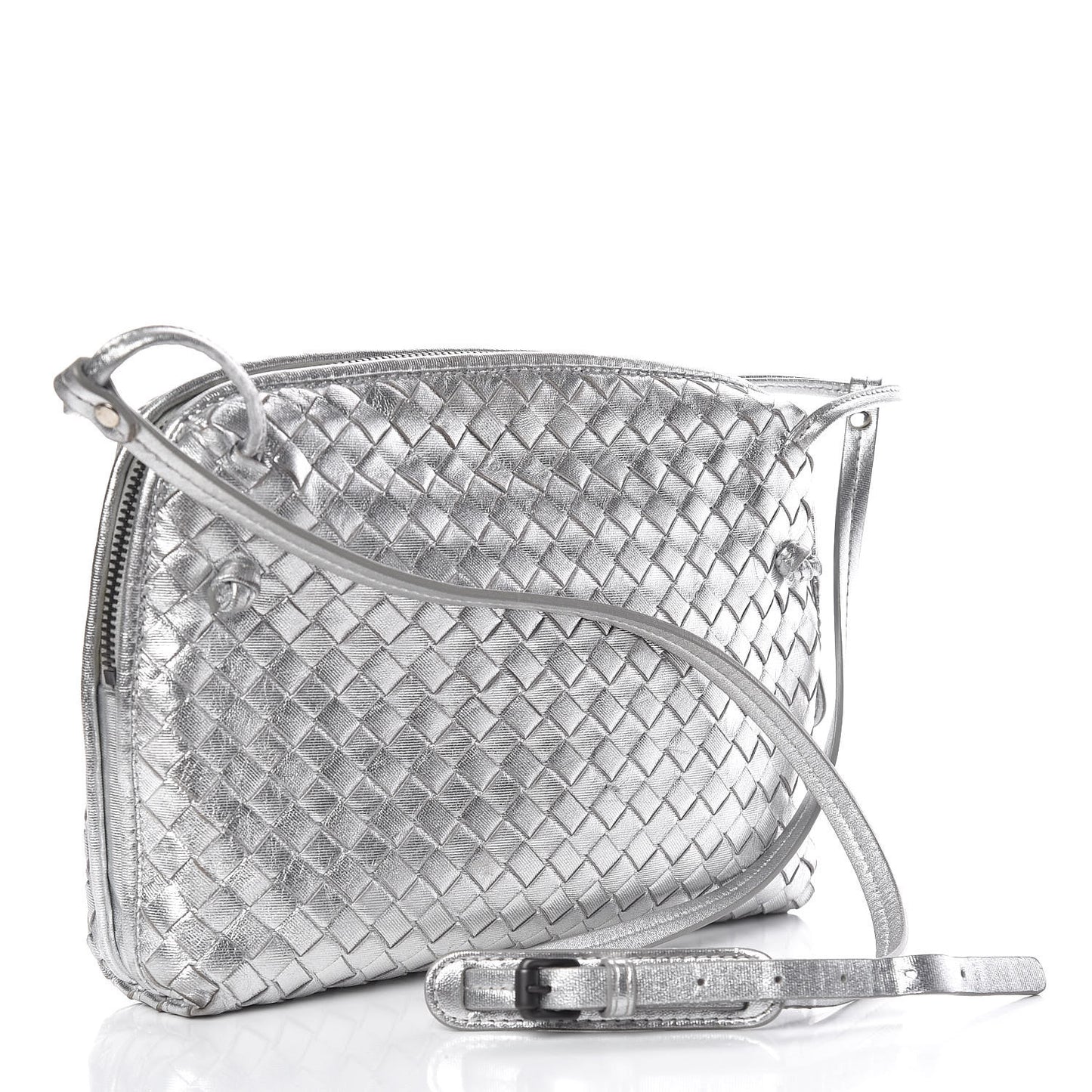 Metallic Grosgrain Intrecciato Nodini Crossbody Messenger Silver