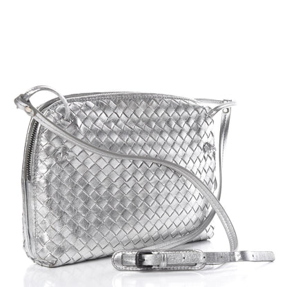 Bottega Veneta Metallic Grosgrain Intrecciato Nodini Crossbody Messenger Silver 3 of 15