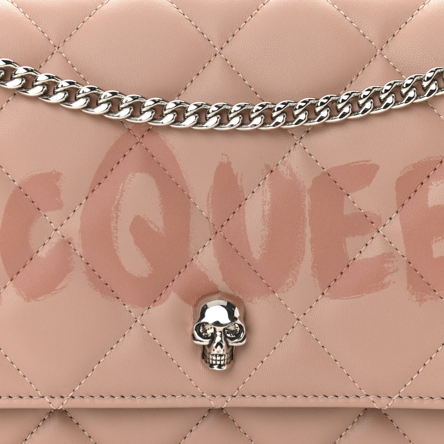 Alexander McQueen Calfskin Quilted Graffiti Skull Medium Chain Crossbody Bag Rose Gold 6 of 8