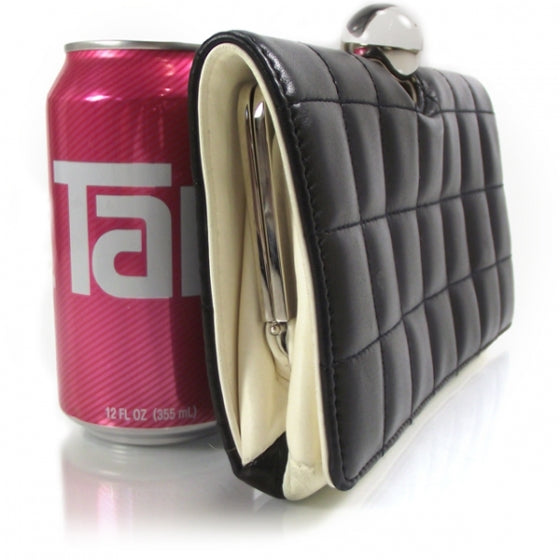 Lambskin Quilted Crystal Ball Clutch Black