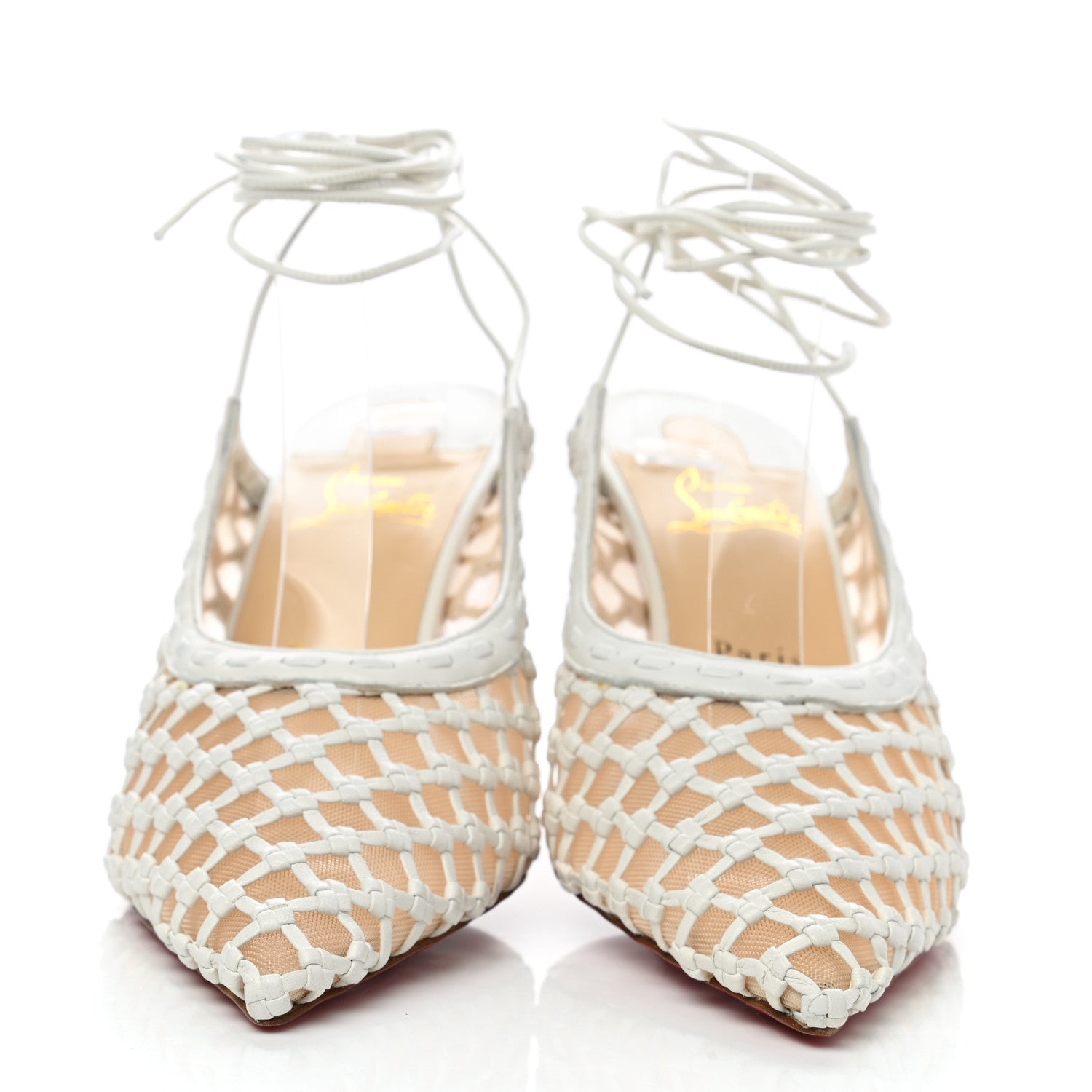 Christian Louboutin Shiny Nappa Woven Mesh Cage Curry 85 Sandals 40 Latte 2 of 11
