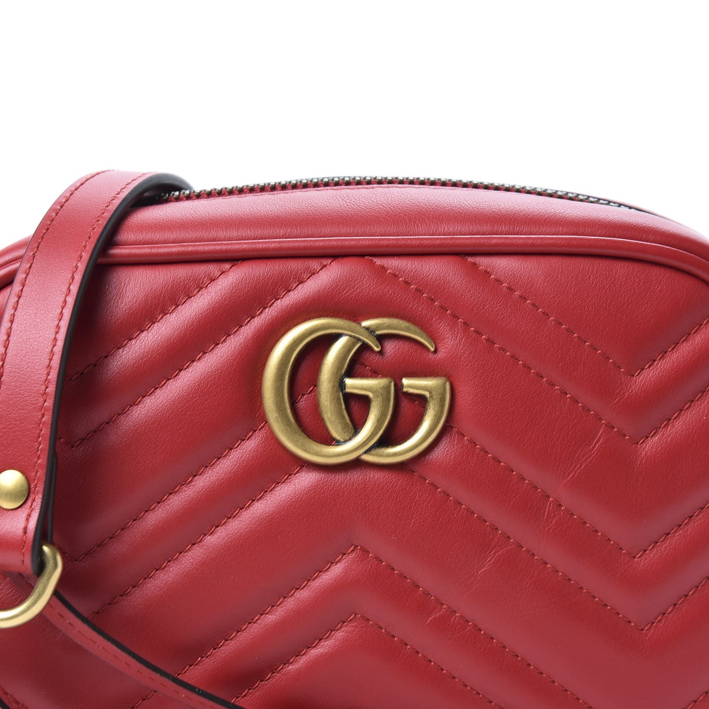 Calfskin Matelasse Mini GG Marmont Chain Shoulder Bag Hibiscus Red