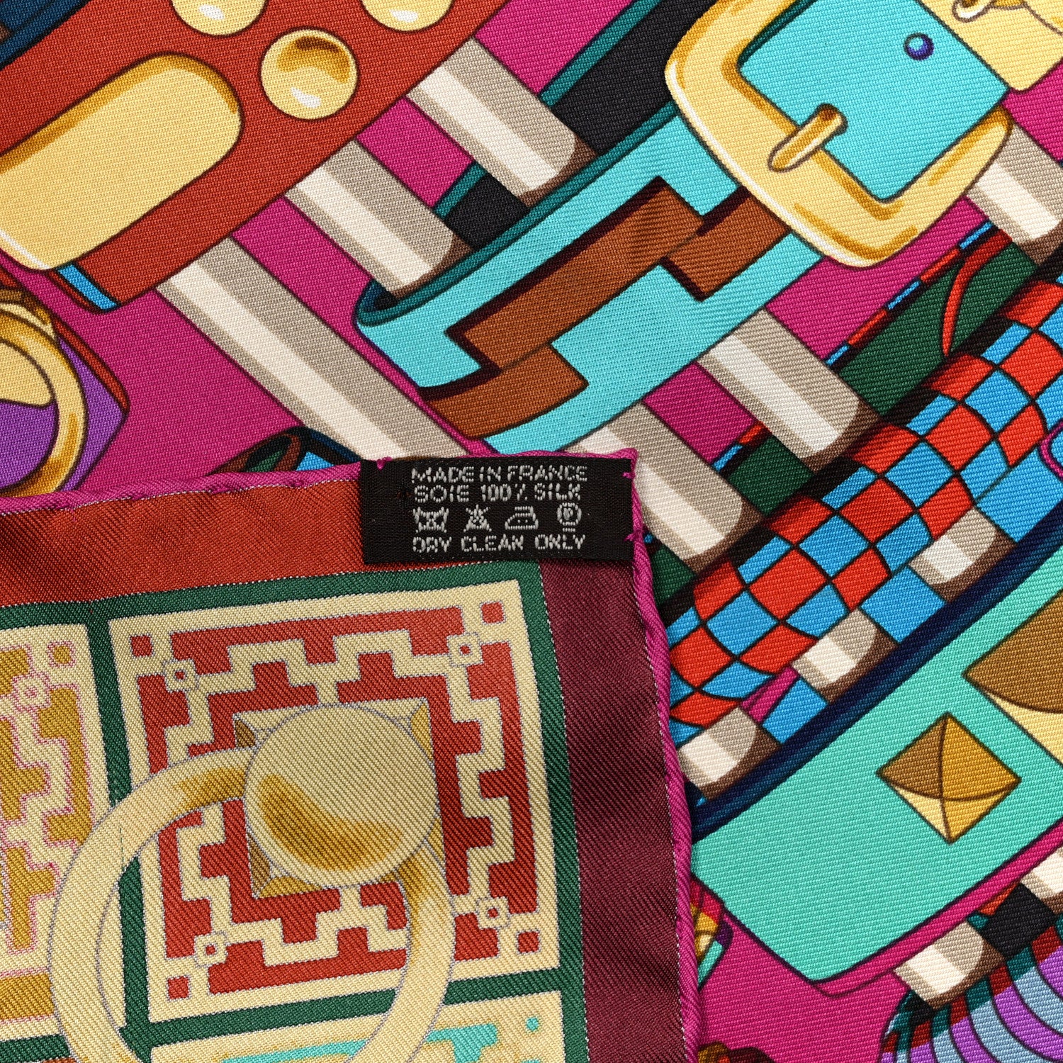 Hermes Silk Colliers de Chiens Scarf 90 Fuchsia Turquoise Grenat 3 of 7
